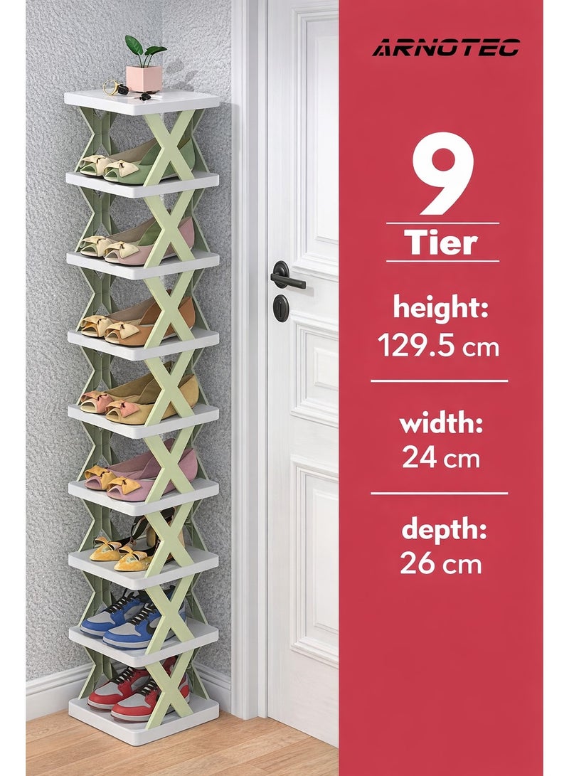 ARNOTEC رف أحذية عمودي 9 طبقات، منظم تخزين أحذية قابل للطي موفر للمساحة لمدخل المنزل، الخزانة، غرفة النوم - خفيف الوزن، مستقر، صديق للبيئة، تصميم قابل للتكديس بحرية للمساحات الصغيرة - Image 1