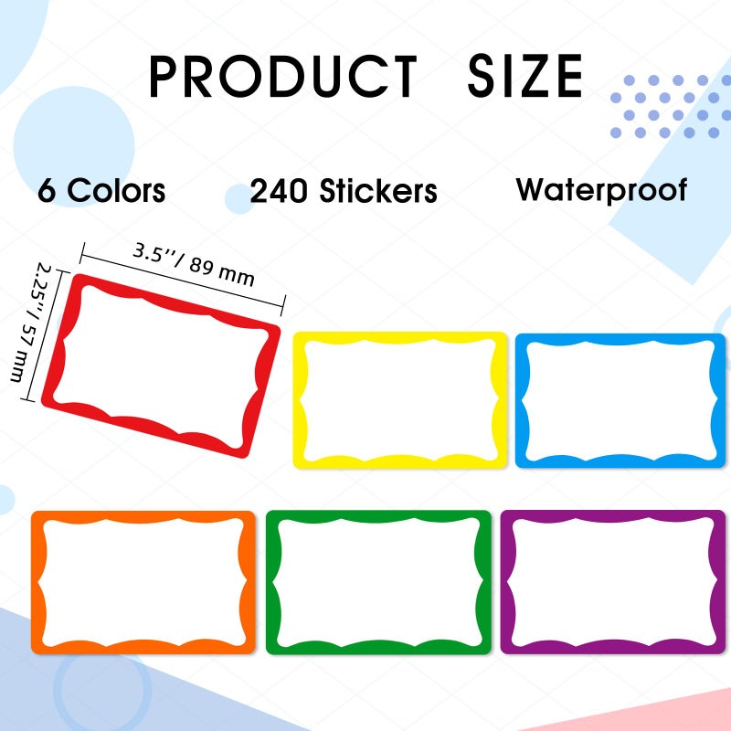 Yeachlaing 6 Classic Colors Name Tag Stickers,240PCS Waterproof Stickers Name Tags 3 1/2 X 2 1/4 Name Labels for Office,Meeting,School and Home - Image 2