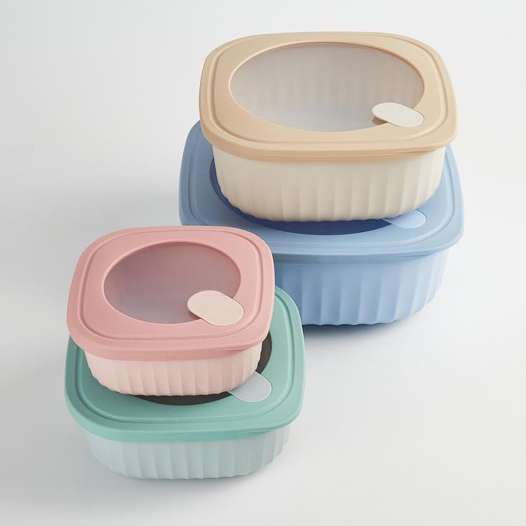 EVVIX Food Storage Containers Plastic Bowls with Lids Set Mixing Bowls Food Prep Containers Meal Prep Container 4 Piece Set Dishwasher Freezer Microwave Safe - Image 1