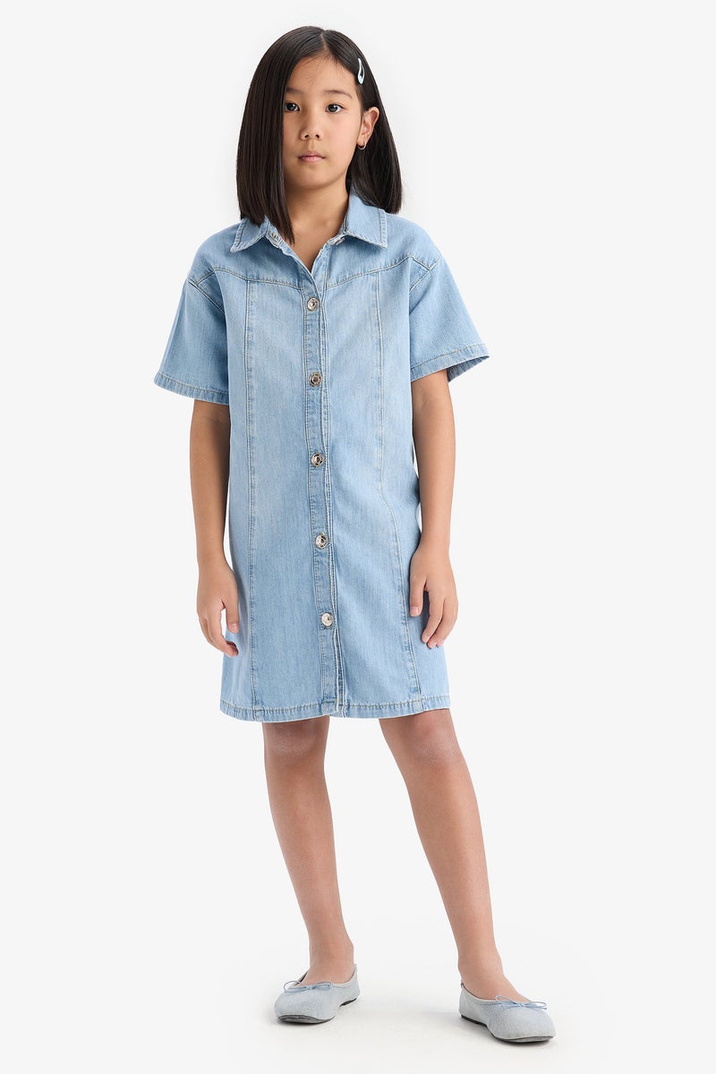 DeFacto Girl Shirt Collar Short Sleeve Cotton Jean Dress - Image 4