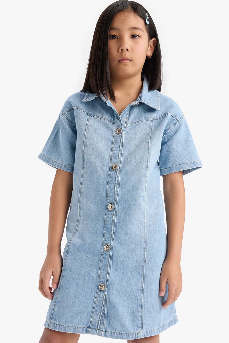 DeFacto Girl Shirt Collar Short Sleeve Cotton Jean Dress - Image 5