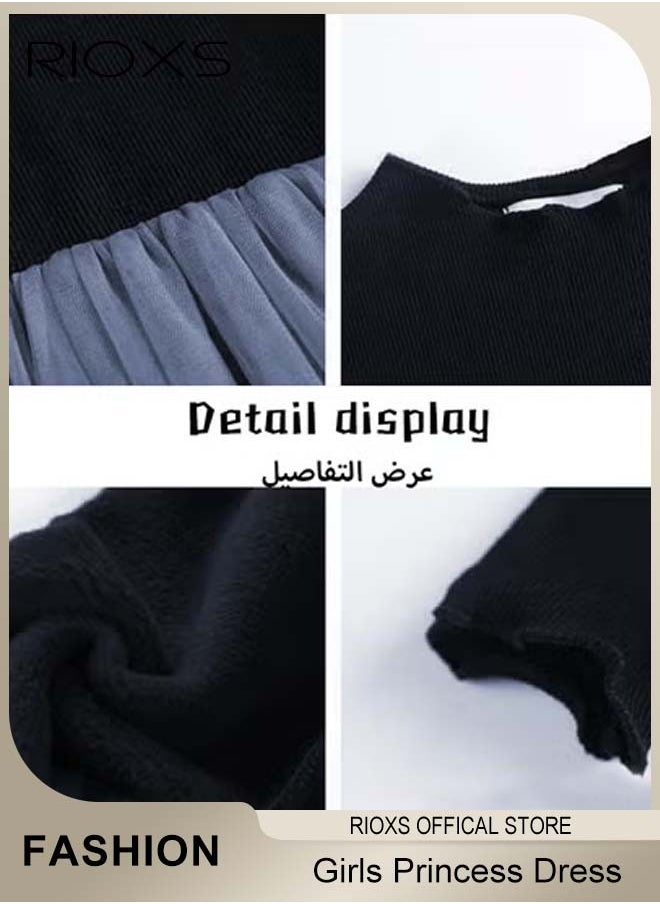 RIOXS Girls A-line Tutu Dress, Round Neck Long Sleeve Slim Dress, Elegant Princess Dress with Mesh Hem, Perfect for Both Daily Wear and Party Events  - Image 5