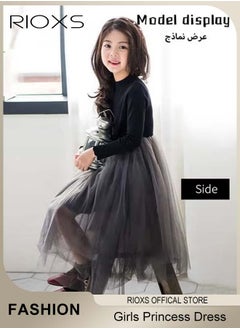 RIOXS Girls A-line Tutu Dress, Round Neck Long Sleeve Slim Dress, Elegant Princess Dress with Mesh Hem, Perfect for Both Daily Wear and Party Events  - Image 4