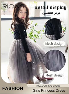 RIOXS Girls A-line Tutu Dress, Round Neck Long Sleeve Slim Dress, Elegant Princess Dress with Mesh Hem, Perfect for Both Daily Wear and Party Events  - Image 3