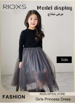 RIOXS Girls A-line Tutu Dress, Round Neck Long Sleeve Slim Dress, Elegant Princess Dress with Mesh Hem, Perfect for Both Daily Wear and Party Events  - Image 2