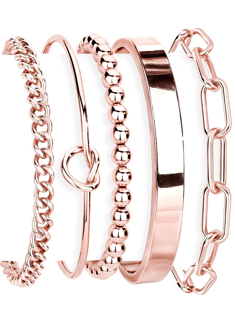 Gokeey Rose Gold Bracelets for Women Non Tarnish Waterproof Rose Gold Bracelets Stack Dainty Cuff Paperclip Bead Cuban Layered Chain for Jewelry Gifts - Image 1