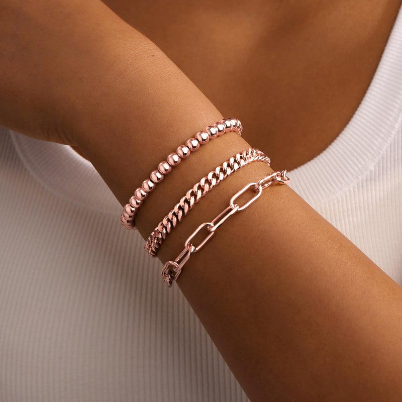 Gokeey Rose Gold Bracelets for Women Non Tarnish Waterproof Rose Gold Bracelets Stack Dainty Cuff Paperclip Bead Cuban Layered Chain for Jewelry Gifts - Image 4