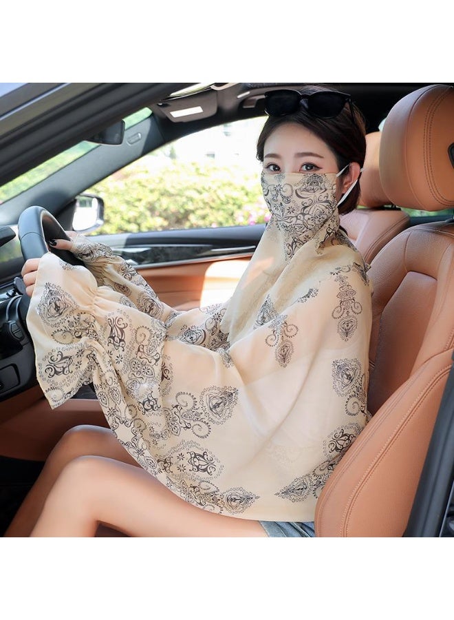 MANBO Summer Chiffon Sun Protection Shawl with Face Cover, UV Protection Ice Silk Arm Sleeves Set for Driving Cycling - Image 2
