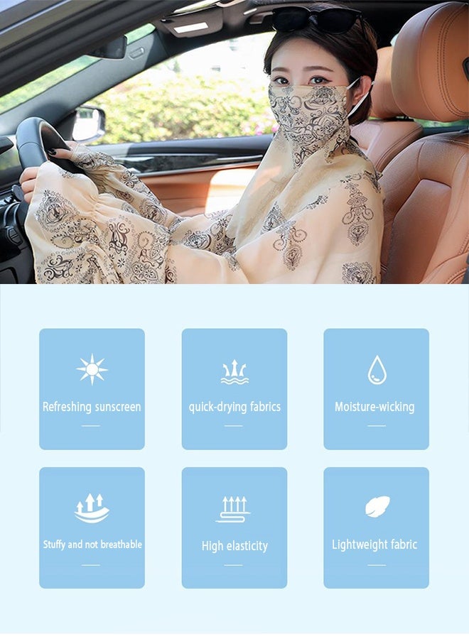 MANBO Summer Chiffon Sun Protection Shawl with Face Cover, UV Protection Ice Silk Arm Sleeves Set for Driving Cycling - Image 3