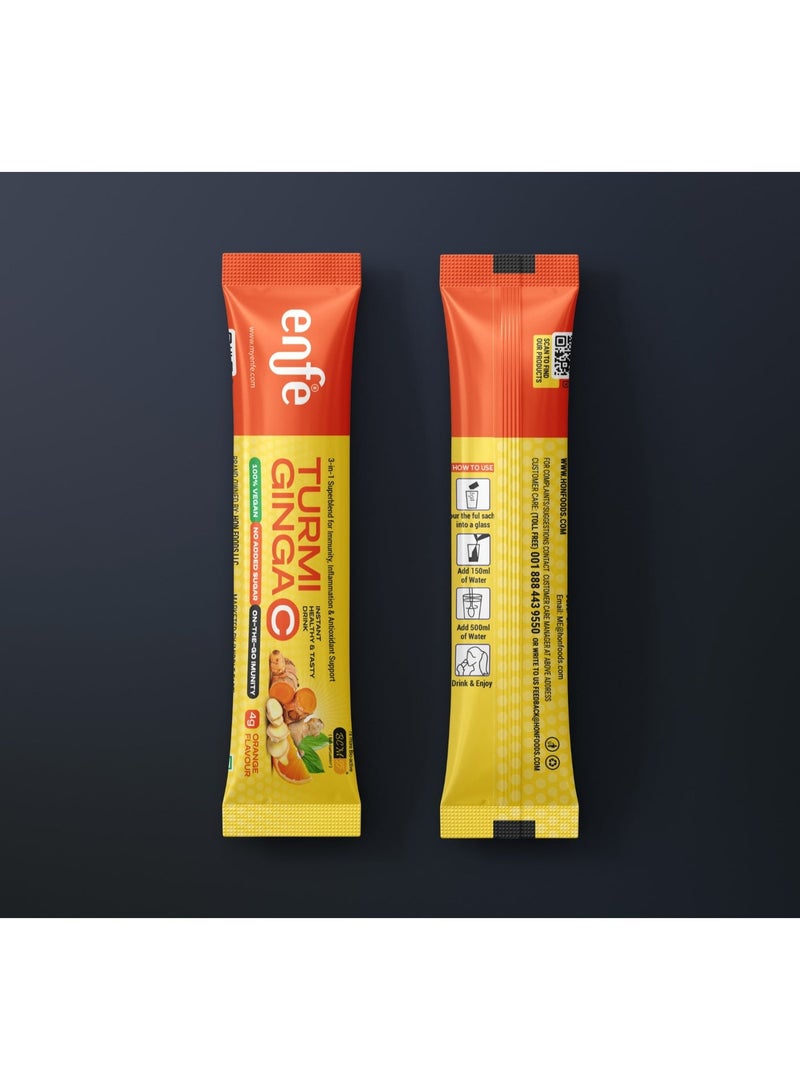 Enfe Turmeric Curcumin Ginger Vitamin C Sachets | BCM-95 | 7× Bioavailable | Immunity | Orange Flavour | 20 Sachets - Image 3