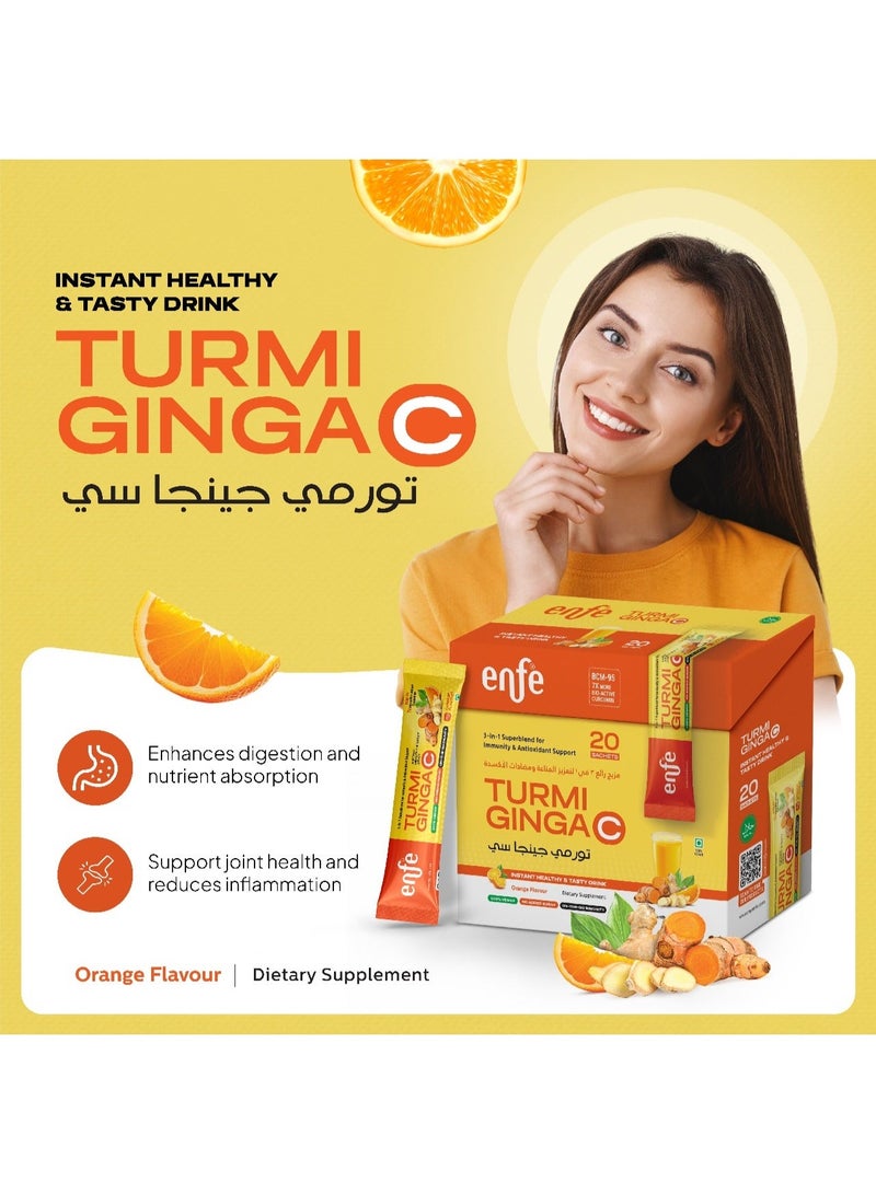 Enfe Turmeric Curcumin Ginger Vitamin C Sachets | BCM-95 | 7× Bioavailable | Immunity | Orange Flavour | 20 Sachets - Image 2