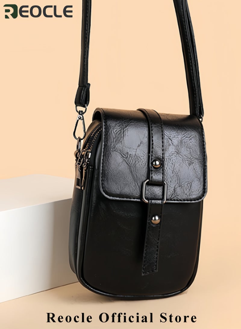 ريوكل حقيبة كروس بودي لهاتف المحمول للنساء حقيبة كتف للهاتف من الجلد الطبيعي حقيبة كروس بودي ذات طبقتين بتصميم عتيق محفظة بطاقات مع حزام كتف قابل للتعديل - Image 2