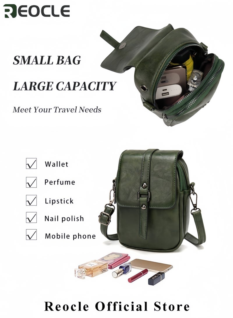 ريوكل حقيبة كروس بودي لهاتف المحمول للنساء حقيبة كتف للهاتف من الجلد الطبيعي حقيبة كروس بودي ذات طبقتين بتصميم عتيق محفظة بطاقات مع حزام كتف قابل للتعديل - Image 4