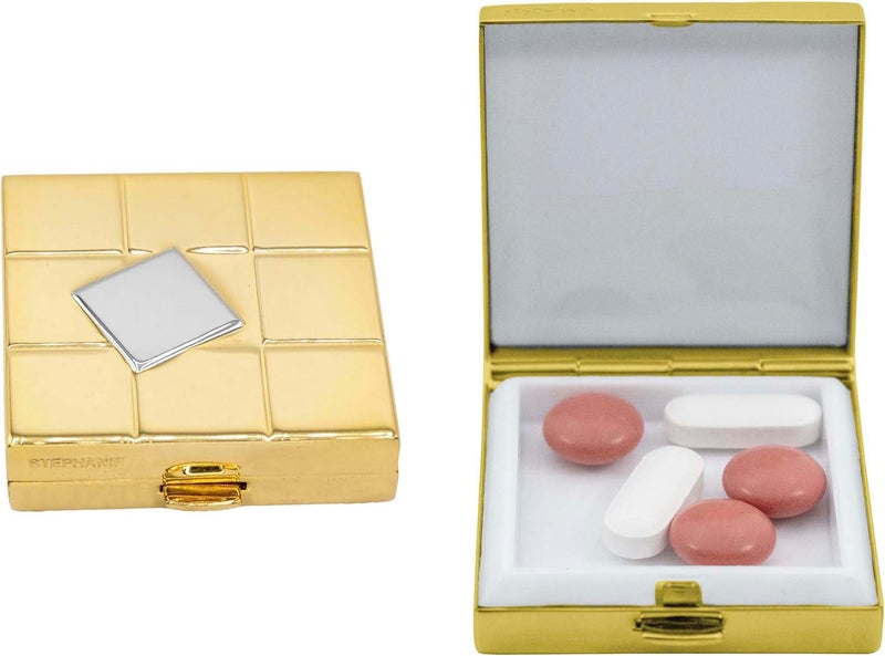 Stephanie Imports Set of 2 Square-Shaped Pocket Purse Pill Box & Organizer (Gold & Silver Grid)
