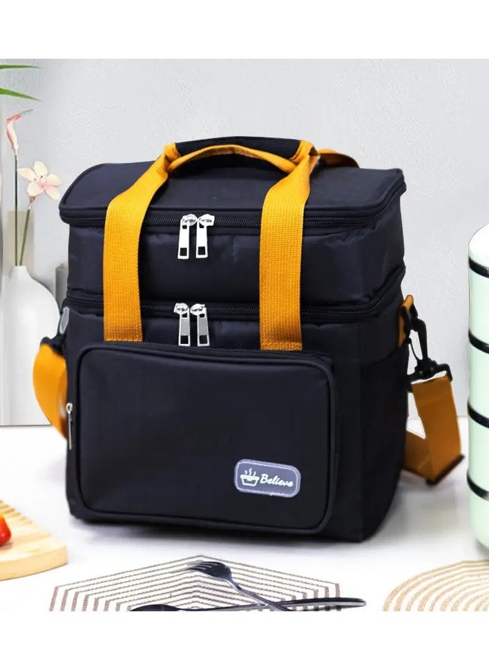 Generic Insulated Lunch Bag for Women Men Double Deck Lunch Box, Reusable Leakproof Lunch Box Cooler Tote Bag for Work Picnic School or Travel, Double Compartment (15L)  - Image 1