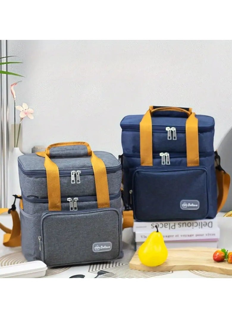 Generic Insulated Lunch Bag for Women Men Double Deck Lunch Box, Reusable Leakproof Lunch Box Cooler Tote Bag for Work Picnic School or Travel, Double Compartment (15L)  - Image 2