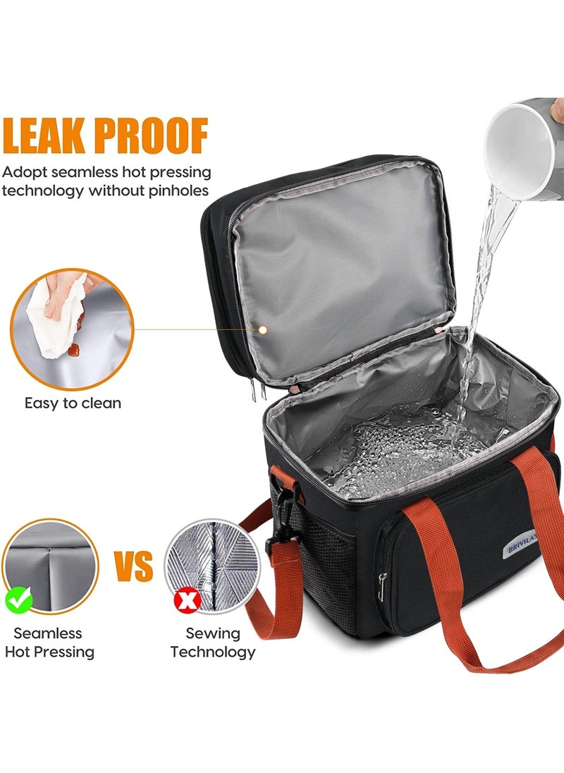 Generic Insulated Lunch Bag for Women Men Double Deck Lunch Box, Reusable Leakproof Lunch Box Cooler Tote Bag for Work Picnic School or Travel, Double Compartment (15L)  - Image 3