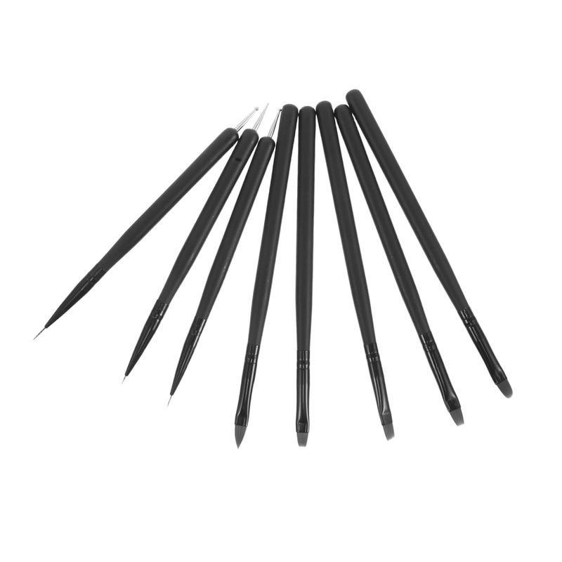 Beaupretty 8pcs Nail Art Brush Set Double-Ended Detail Pens for Gel Polish Black Wooden Handle for Professional Nail Artists and Home Manicure - Image 1