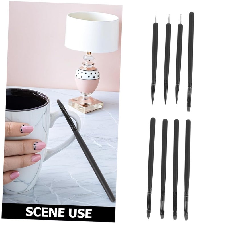 Beaupretty 8pcs Nail Art Brush Set Double-Ended Detail Pens for Gel Polish Black Wooden Handle for Professional Nail Artists and Home Manicure - Image 3