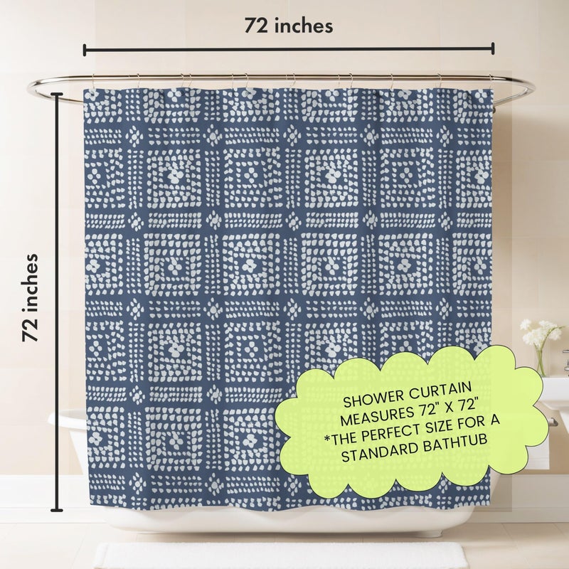 Worthwhile Goods Modern Blue Shibori Print Shower Curtain - Boho Geometric Dot Pattern - Mudcloth Design - Decorative Fabric Shower Curtain for Any Bathroom - 72x72 Inches (Shibori) - Image 3