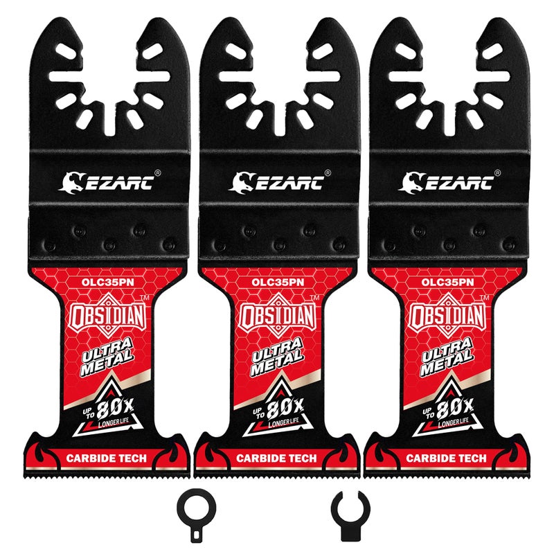 EZARC TiAlN Obsidian Carbide Oscillating Saw Blades (Pro), Oscillating Tool Blades for Hard Metal, Nails, Bolts & Screws, Universal Fit Multi Tool Blades, 3-Pack - Image 1