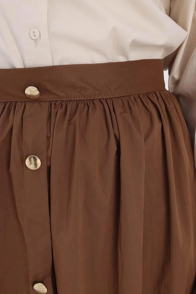 Allday Tan-Button Detailed Pleated Skirt