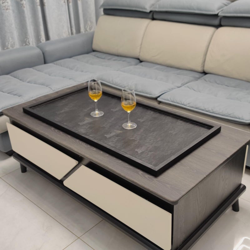 QAVOL 40 x 20 inches High-End Light Luxury Leather Rectangle Oversized Service Tray for Ottoman Tray, Coffee, Food, Family Dinner, Picnic, Party Essentials (Black, 40 x 20 inch) - Image 4