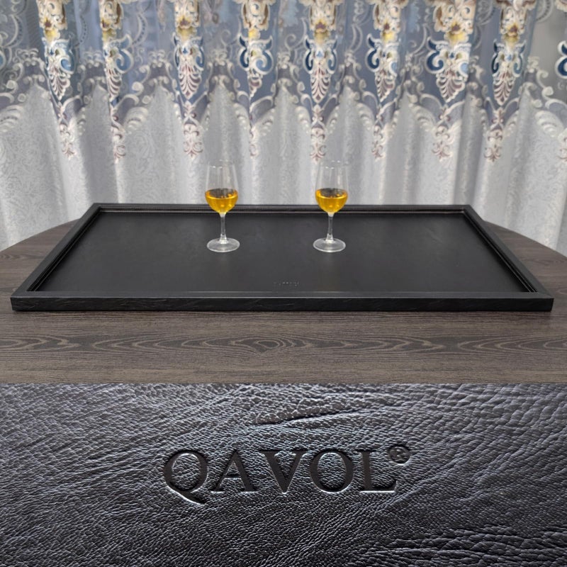 QAVOL 40 x 20 inches High-End Light Luxury Leather Rectangle Oversized Service Tray for Ottoman Tray, Coffee, Food, Family Dinner, Picnic, Party Essentials (Black, 40 x 20 inch) - Image 3