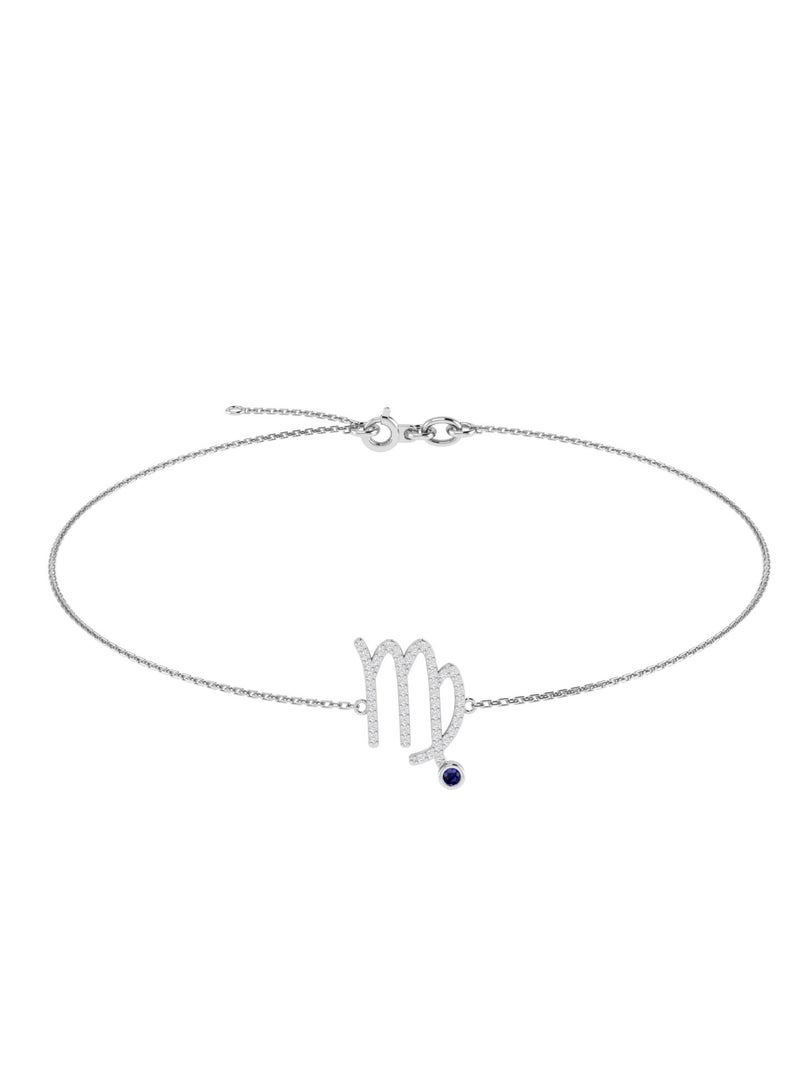 Capri Gold 18K White Gold Virgo Zodiac Sign Bracelet with Blue Sapphire and Diamond