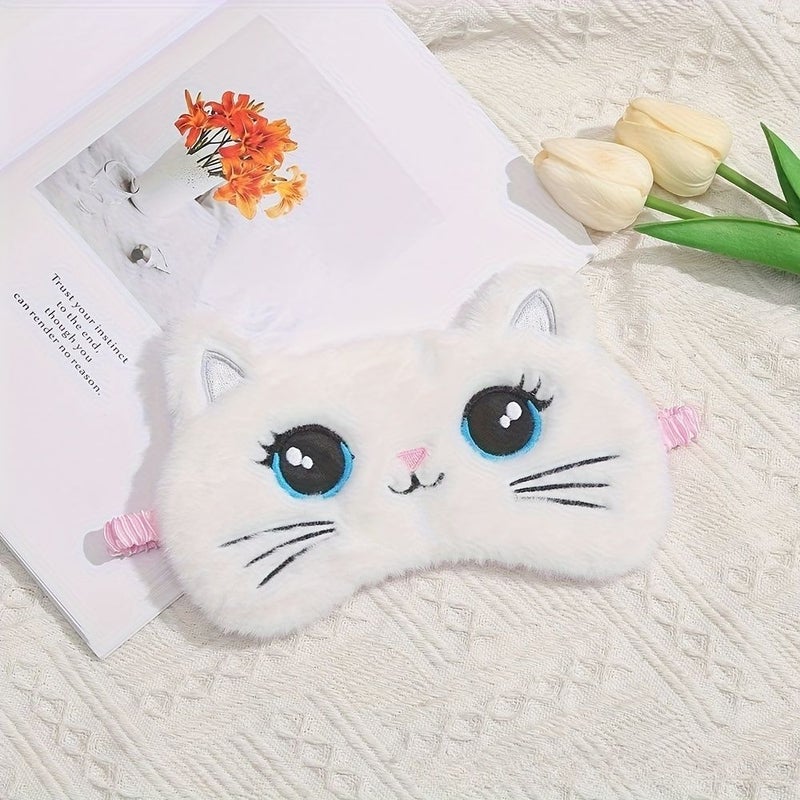 Purple Colorful Big Eyed Cat Cartoon Plush Sleep Eye Mask For Women Home Sleeping And Afternoon Naps Comfortable Blackout Eye Mask - Image 2