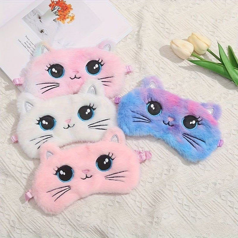 Purple Colorful Big Eyed Cat Cartoon Plush Sleep Eye Mask For Women Home Sleeping And Afternoon Naps Comfortable Blackout Eye Mask - Image 1