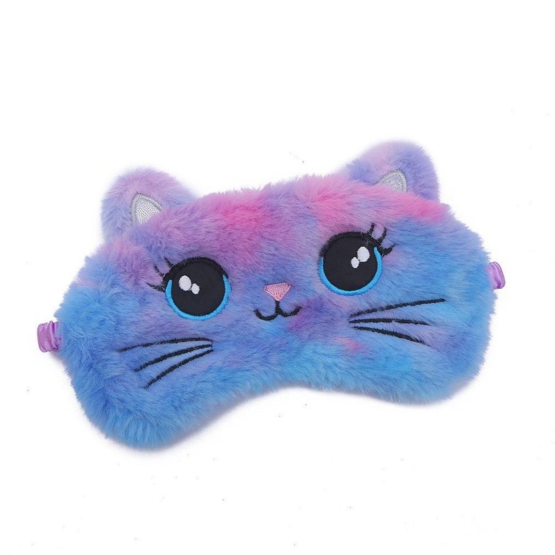 Purple Colorful Big Eyed Cat Cartoon Plush Sleep Eye Mask For Women Home Sleeping And Afternoon Naps Comfortable Blackout Eye Mask - Image 4