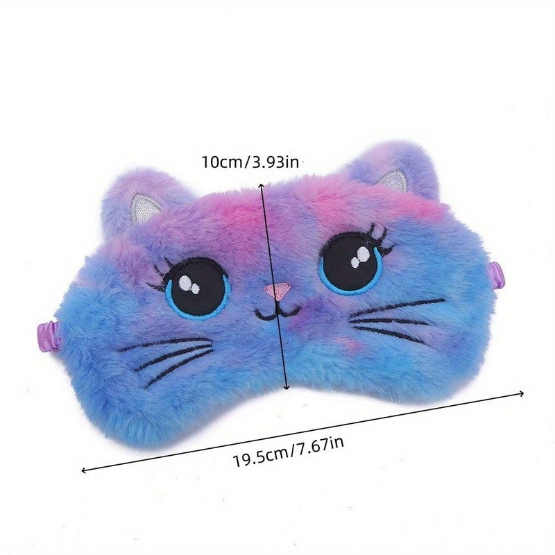 Purple Colorful Big Eyed Cat Cartoon Plush Sleep Eye Mask For Women Home Sleeping And Afternoon Naps Comfortable Blackout Eye Mask - Image 3
