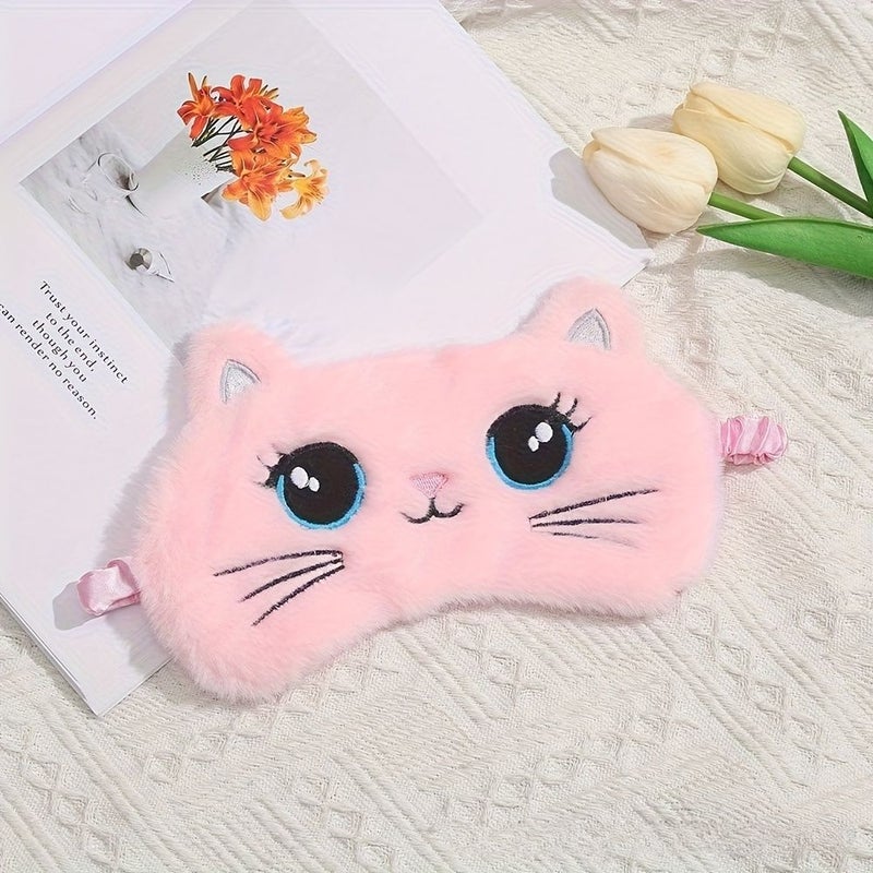 Purple Colorful Big Eyed Cat Cartoon Plush Sleep Eye Mask For Women Home Sleeping And Afternoon Naps Comfortable Blackout Eye Mask - Image 5