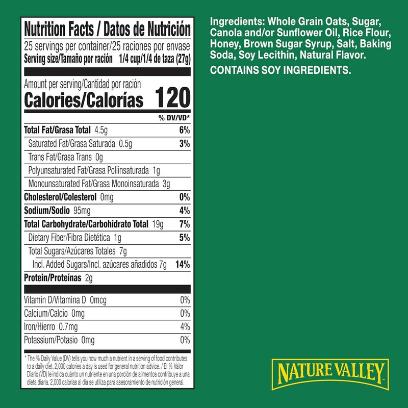 Nature Valley جرانولا ناتشر فالي المقرمشة، الشوفان والعسل، حجم عائلي في كيس قابل لإعادة الإغلاق، 24 أونصة - Image 2