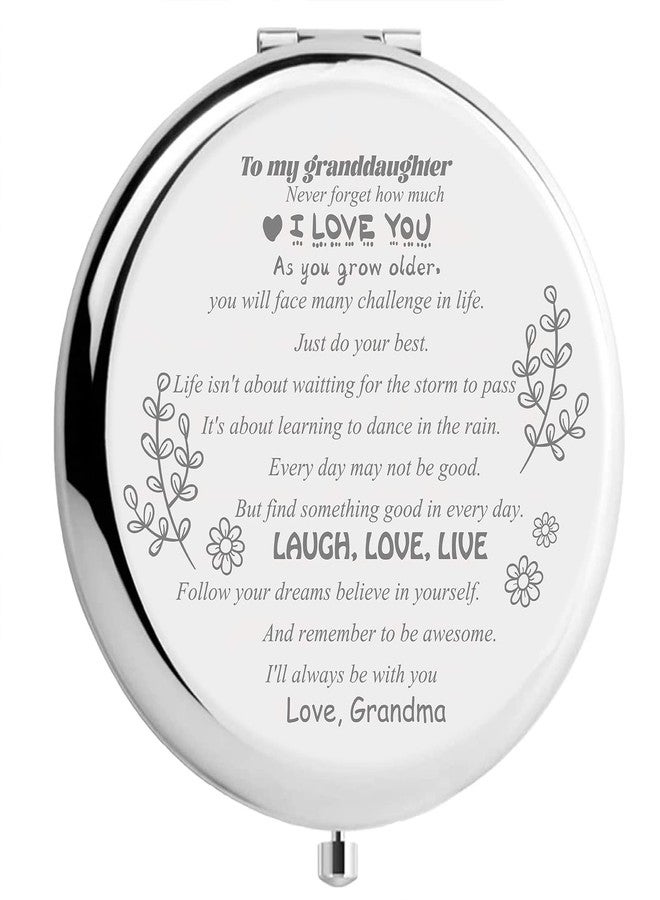 CREATCABIN To granddaughter Makeup Mirror Inspirational Quote Travel Compact Pocket Mirror Two-sided Folding Gift From Grandma Granddad for Women Girls Graduation Birthday Christmas Ideas Gift, Silver - Image 1