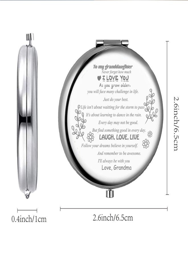 CREATCABIN To granddaughter Makeup Mirror Inspirational Quote Travel Compact Pocket Mirror Two-sided Folding Gift From Grandma Granddad for Women Girls Graduation Birthday Christmas Ideas Gift, Silver - Image 2