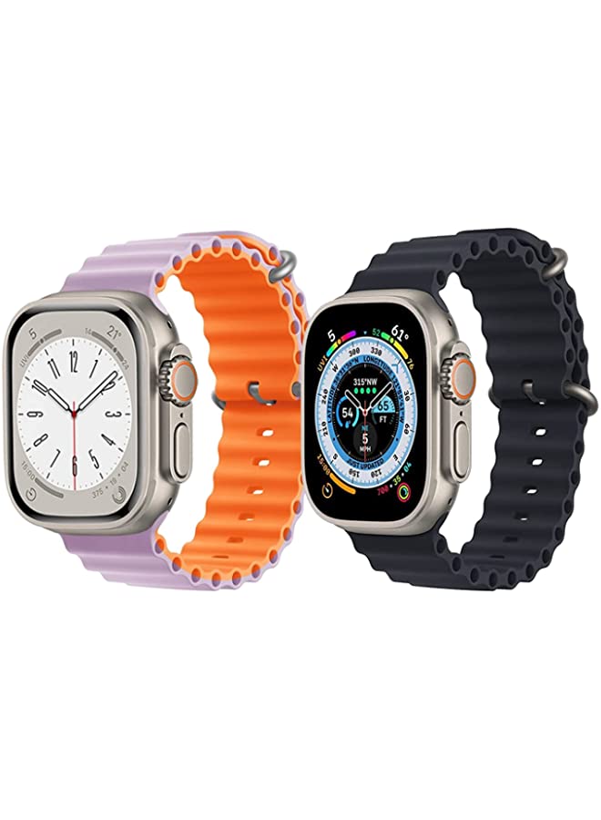 IAF Silicone Ocean Band Strap for Apple Watch Ultra 8 49mm Pink/Orange Double Side Strap with Black Single Color Strap Set of 2