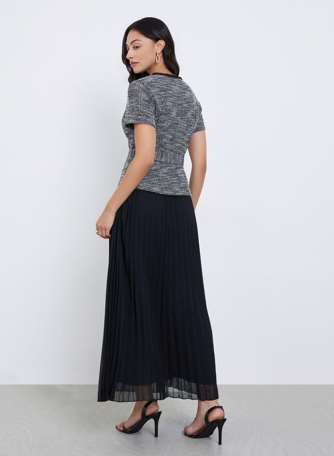 Styli Black Tweed Pleated Maxi Evening Dress - Image 5