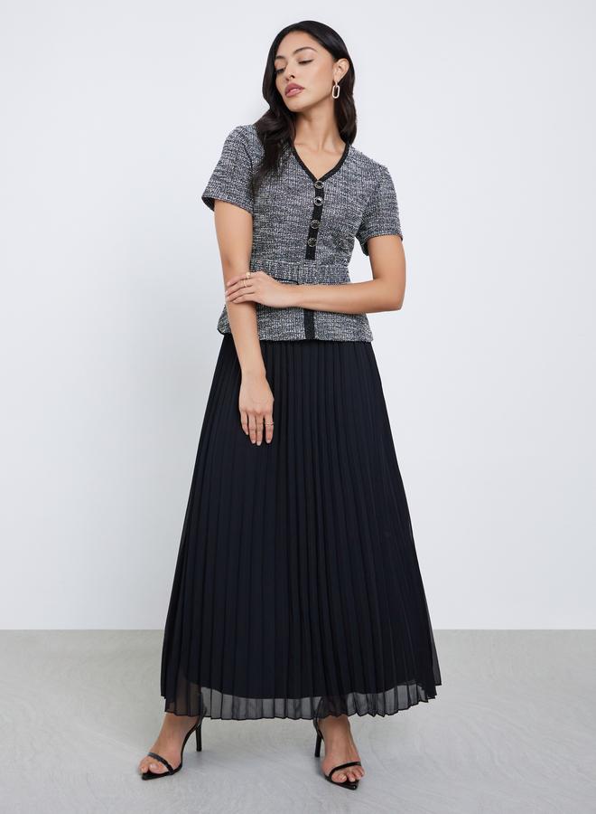 Styli Black Tweed Pleated Maxi Evening Dress - Image 2