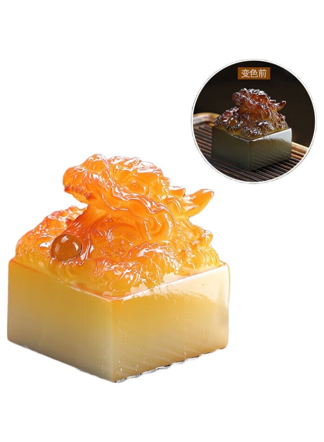 Yijuke Chinese Dragon-Inspired Color-Changing Tea Pet Ornament, Can Be Nurtured, Wealth-Attracting Jade Seal Tea Pet, High-End Tea Table Decoration, Premium Tea Accessories - Image 1