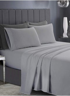 RISHAHOME RISHAHOME 3-Piece King Size Deep Pocket Fitted Bedsheet Set – Grey, 1 Fitted Sheet (200x200+30 cm) & 2 Pillowcases (50x75 cm), Non-Allergic Microfiber for Year-Round Comfort  - Image 3
