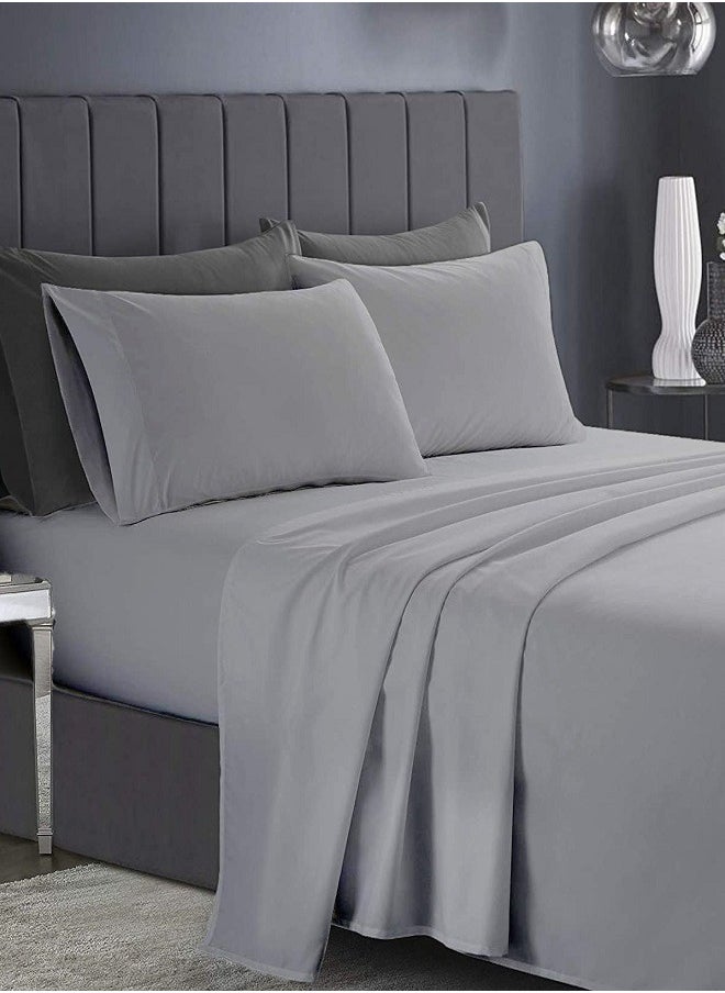 RISHAHOME - RISHAHOME 3-Piece King Size Deep Pocket Fitted Bedsheet Set – Grey, 1 Fitted Sheet (200x200+30 cm) & 2 Pillowcases (50x75 cm), Non-Allergic Microfiber for Year-Round Comfort - Image 1