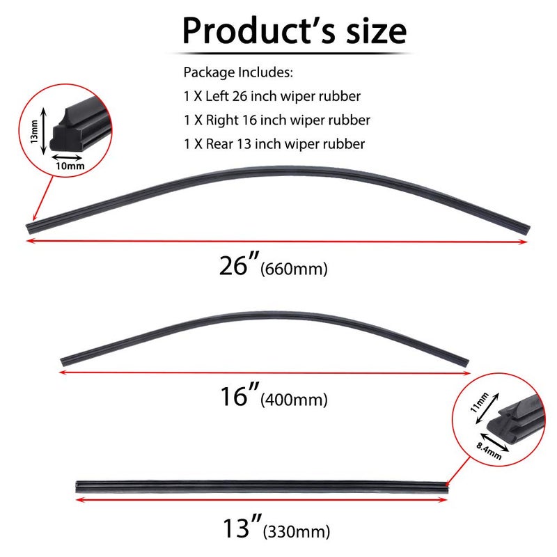 OTUAYAUTO Replacement for Honda CRV 2012-2016, OTUAYAUTO Windshield Wiper Blade Refills - Replace OEM: 76622-STK-A02, 76632-STK-A02, 76732-T0A-003 - Image 3