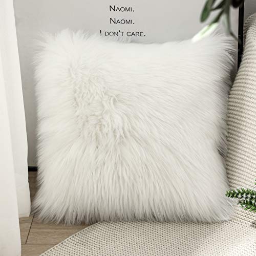 OYIMUA Set of 2 Luxury Soft Faux Fur Throw Pillow Covers Decorative Shaggy Fluffy Plush Cushion Case Aesthetic Farmhouse Pillowcase for Sofa Couch Bed Car White 20x20 - Image 5