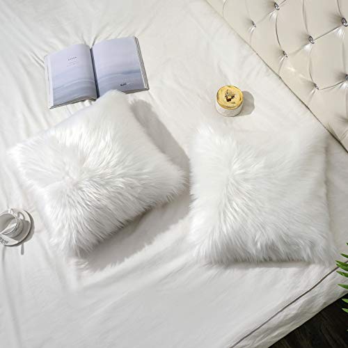OYIMUA Set of 2 Luxury Soft Faux Fur Throw Pillow Covers Decorative Shaggy Fluffy Plush Cushion Case Aesthetic Farmhouse Pillowcase for Sofa Couch Bed Car White 20x20 - Image 4