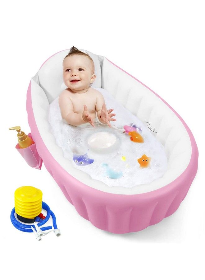 PandaEar Baby Inflatable Bathtub Portable Travel Baby Infant Bath Tub Toddler Bathtub With Air Pump Foldable Nonslip Shower Basin Mini Air Swimming Pool For Newborn (Pink) - Image 1