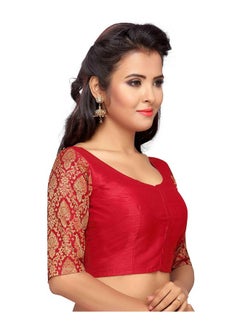 Studio Shringaar Studio Shringaar Women's Brocade Sleeves Saree Blouse(Red, 50)  - Image 2