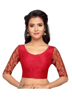 Studio Shringaar Studio Shringaar Women's Brocade Sleeves Saree Blouse(Red, 50)  - Image 1