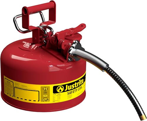 Justrite 1 Gallon Type II Red Safety Gas Can for Gasoline with Flame Arrester SelfClosing Lid and 58 Flexible Metal Spout Made in the USA Galvanized Steel Flammable Storage Can 7210120